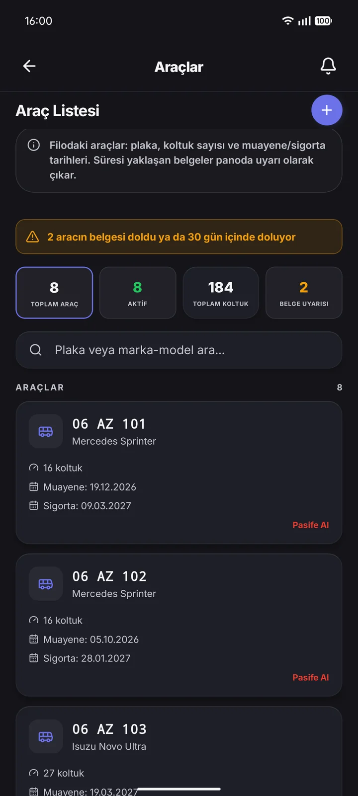 Koordinatör · Araçlar ekranı.