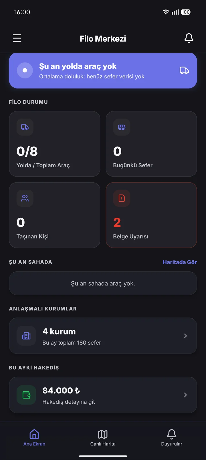 Koordinatör · Filo Merkezi ekranı.