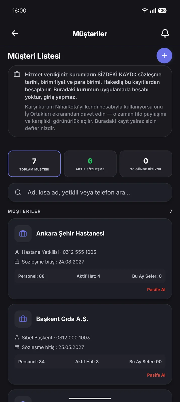Koordinatör · Müşteriler ekranı.