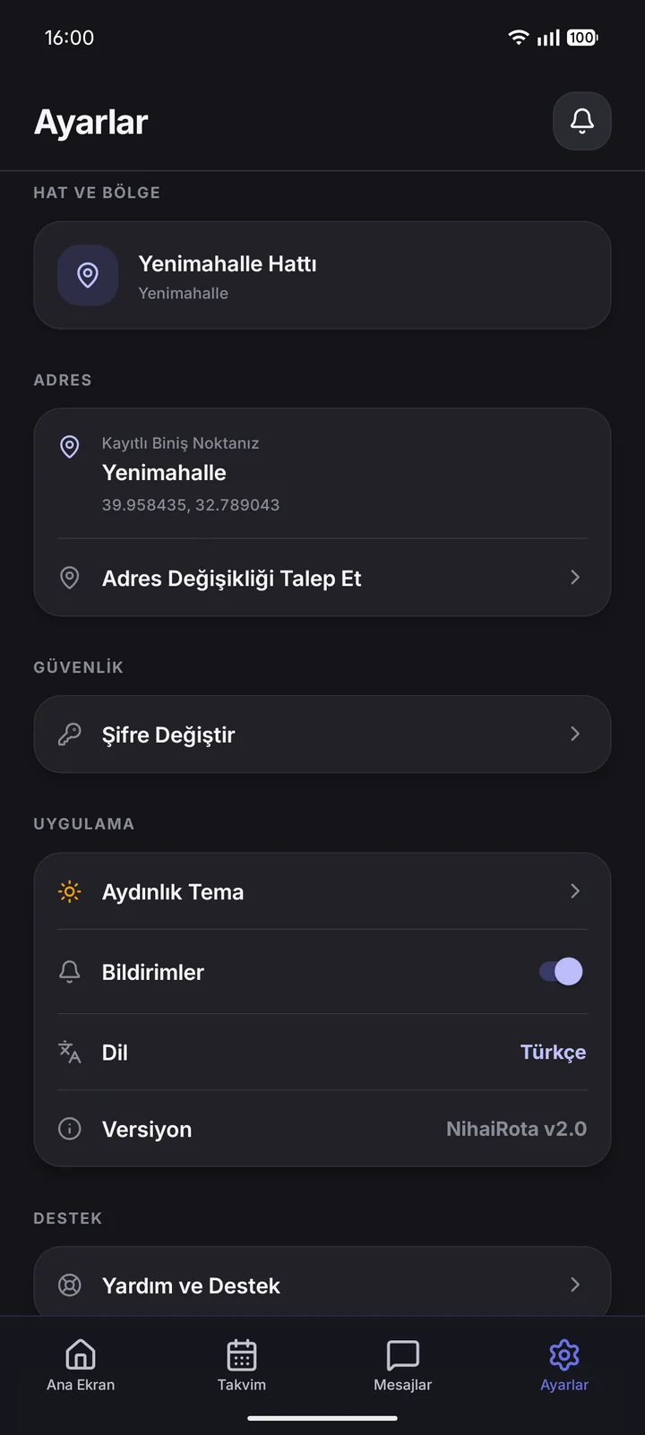 Personel · Ayarlar ekranı.