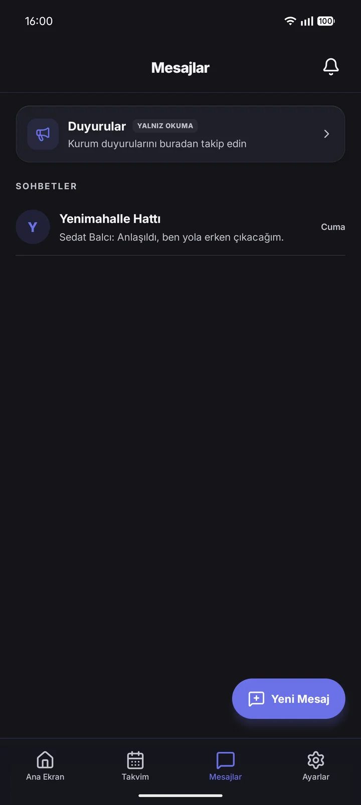 Personel · Mesajlar ekranı.