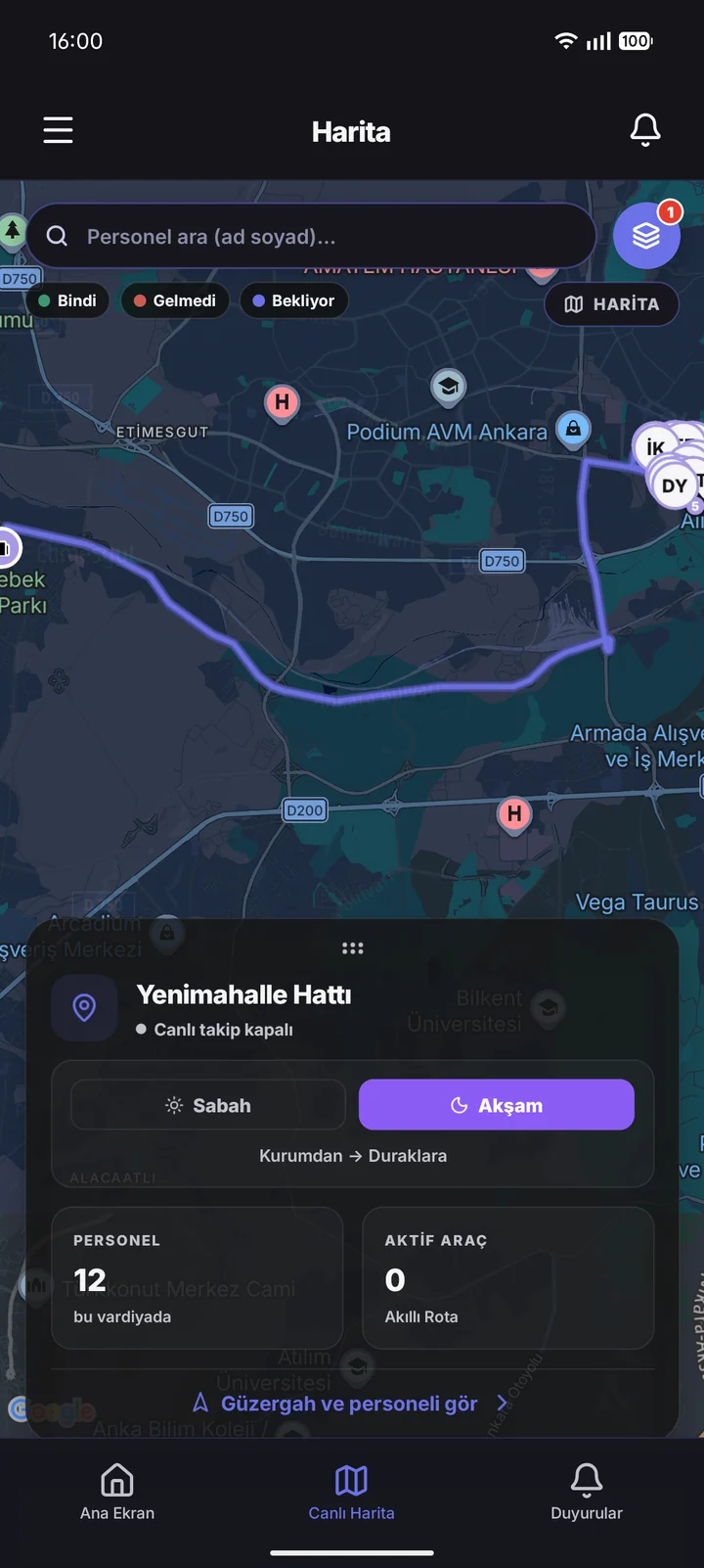Yönetici · Canlı Harita ekranı.