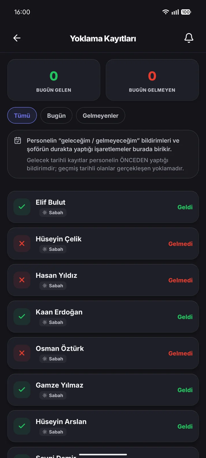 Yönetici · Yoklama Kayıtları ekranı.